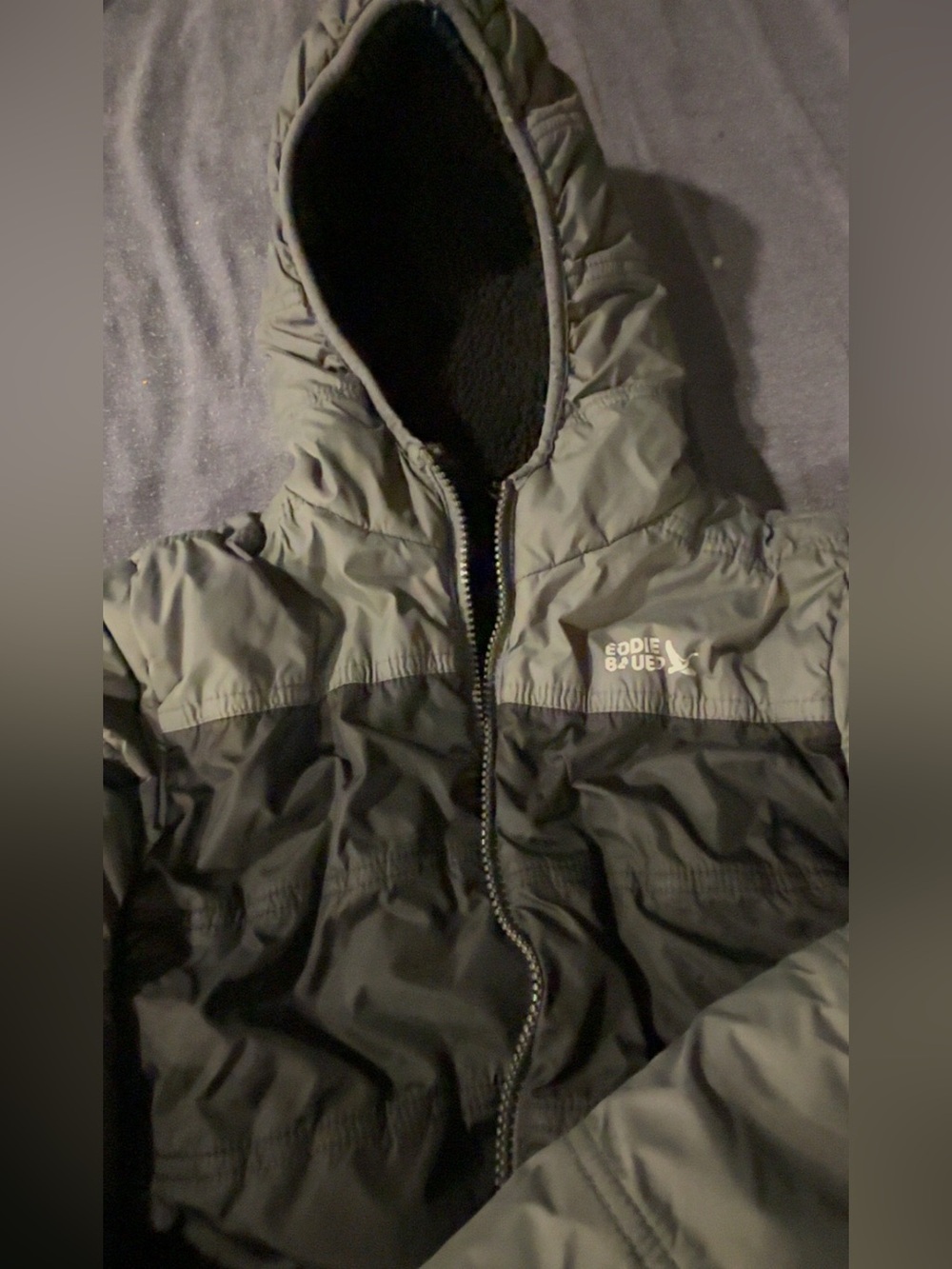 Eddie Bauer Kids Two-Tone Hooded Puffer Jacket - grey silver & Black